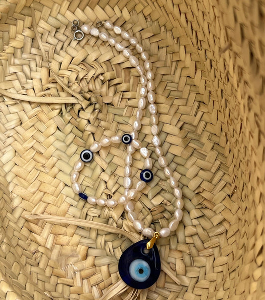 Fresh Water Pearl Evil Eye Bracelet